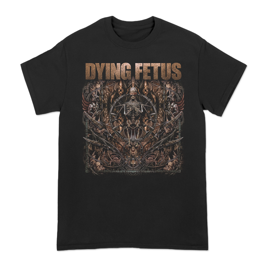 Dying Fetus's "Blind Skeleton" design, printed on the front of a black Gildan tee.