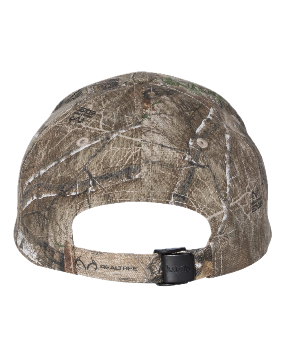 Dying Fetus's logo embroidered in orange on the front of a real tree camo hat.