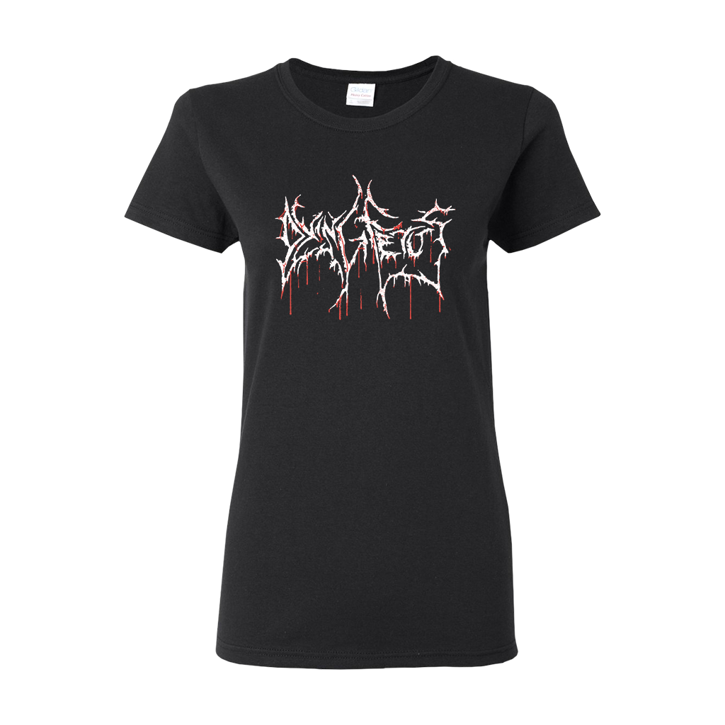 Dying Fetus's "Old School Blood Logo" design is printed on the front of a black slim-fitted/women's Gildan tee.   Please note that this tee is fitted and therefore runs slightly smaller than standard unisex garments.