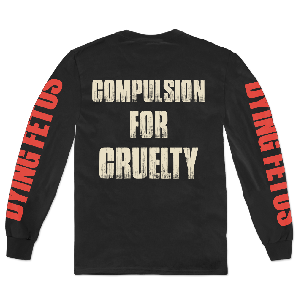 Dying Fetus's "Pile of Dead Bodies" design, printed on the front, back and both sleeves of a black Gildan Longsleeve.