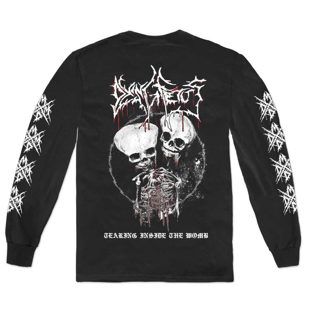 Dying Fetus Band Womb Longsleeve shirt printed on Gildan apparel in black.